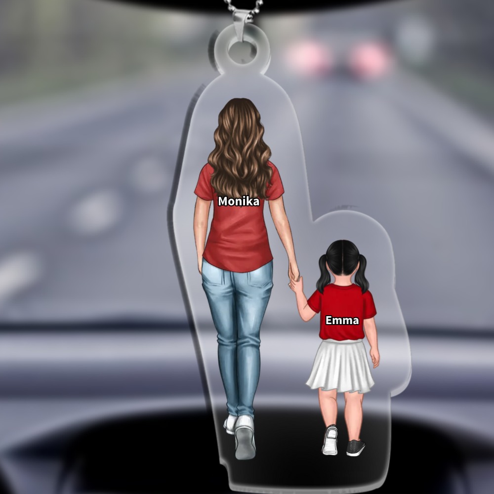 Personalisierte 1 - 9 Namen Acryl Ornament/Schlüsselanhänger mit Schlüsselring Mama oder Papa mit Kindern