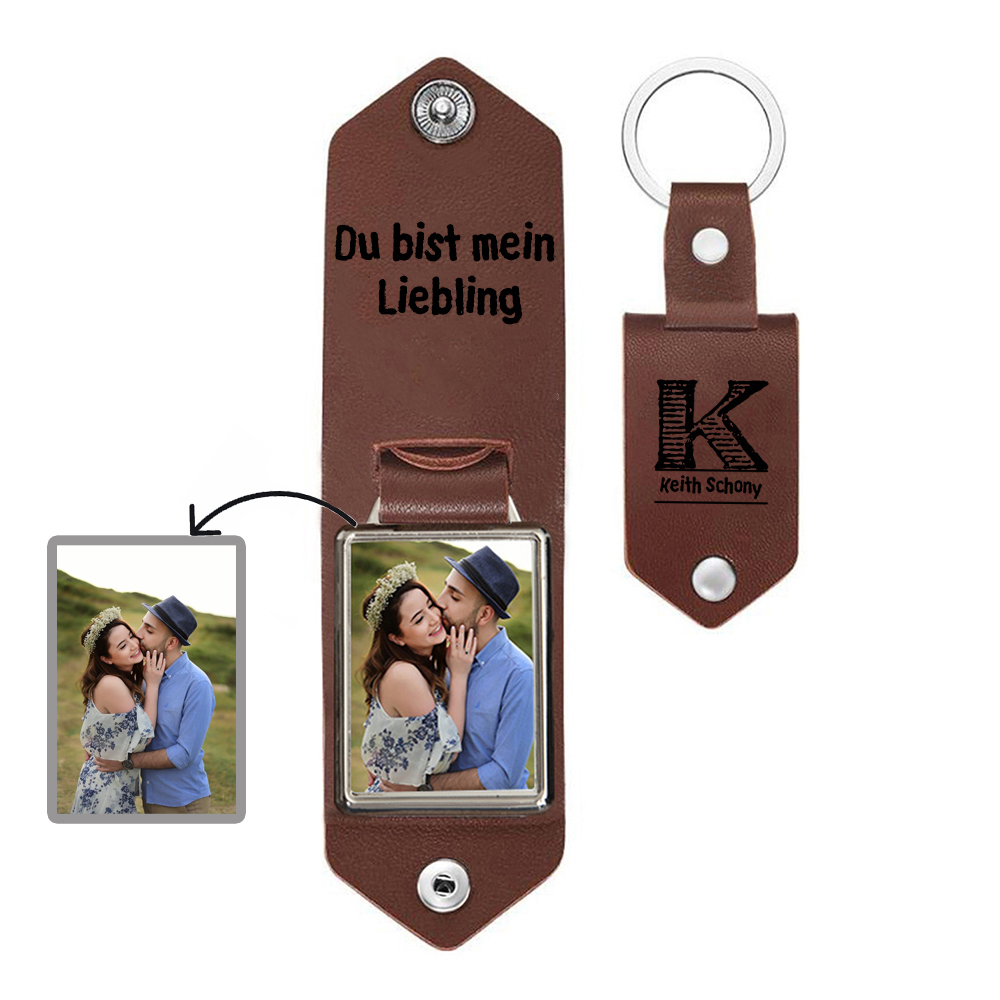 Personalisiertes Foto & Text & Buchstabe & Name Leder Schlüsselanhänger für Paar