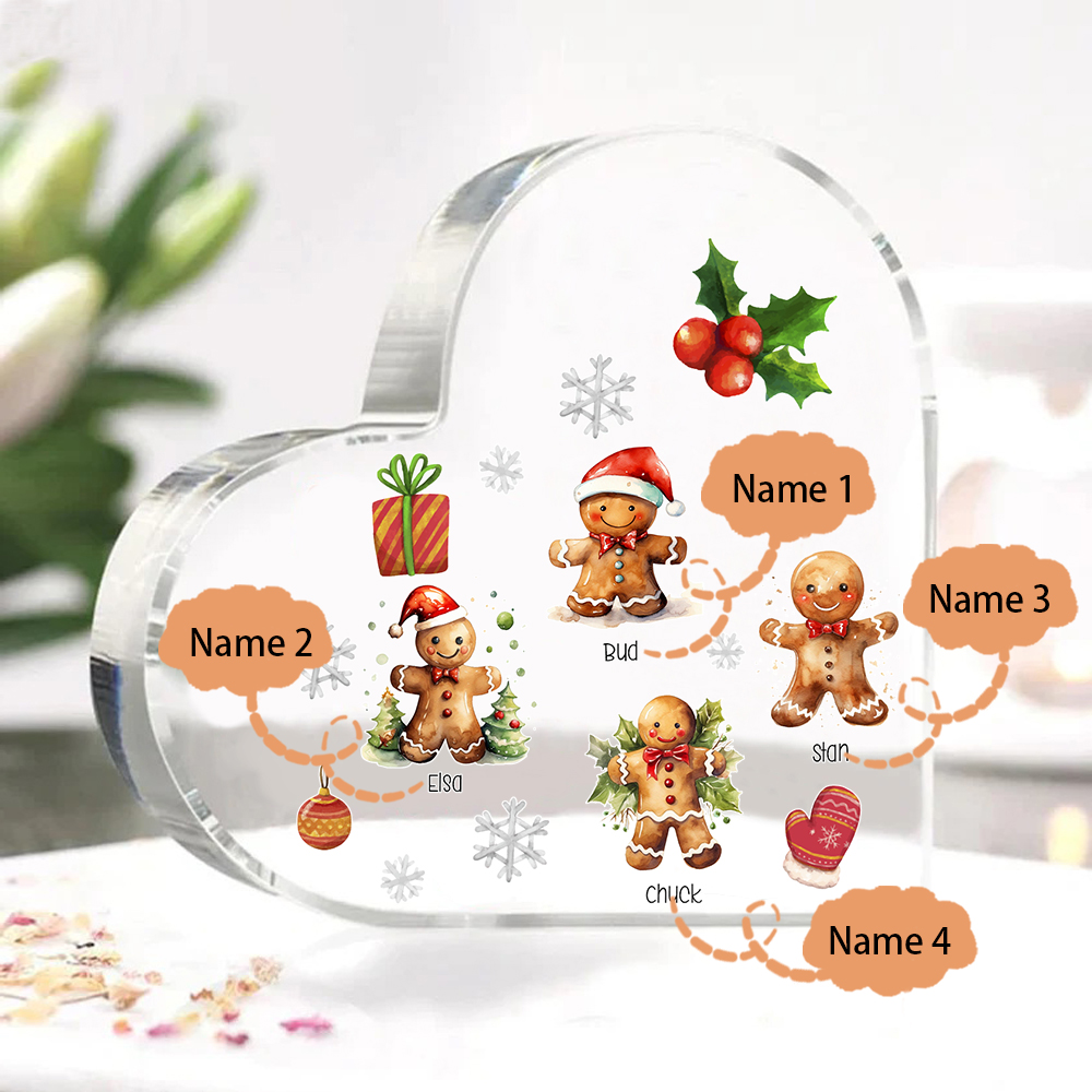Personalisierte 4 Namen Lebkuchenmann Familie Weihnachten Acryl-Deko-Schreibtischdekoration