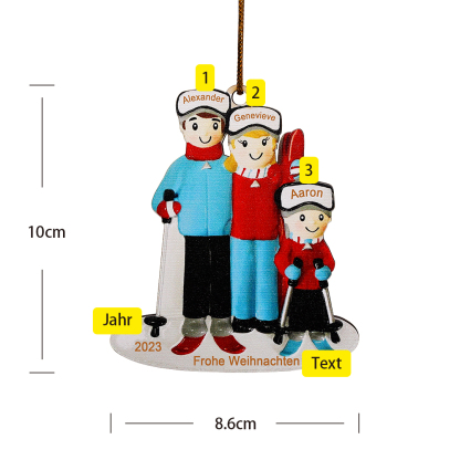 Holz Personalisierte 3 Namen & Text & Jahr Skifahren Weihnachtsornament Weihnachtsbaum Anhänger