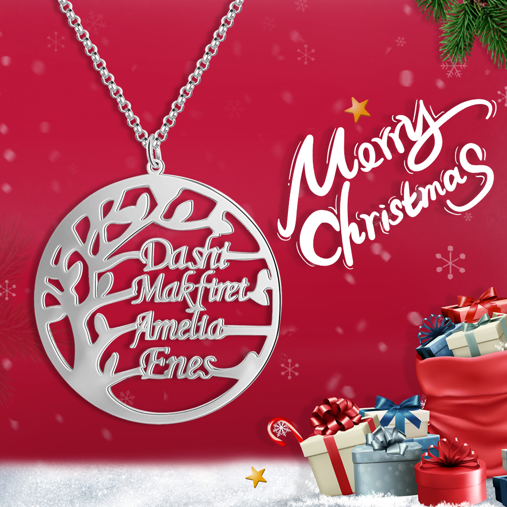 925 Sterling Silber Personalisierte 4 Namen Familienstammbaum Halskette