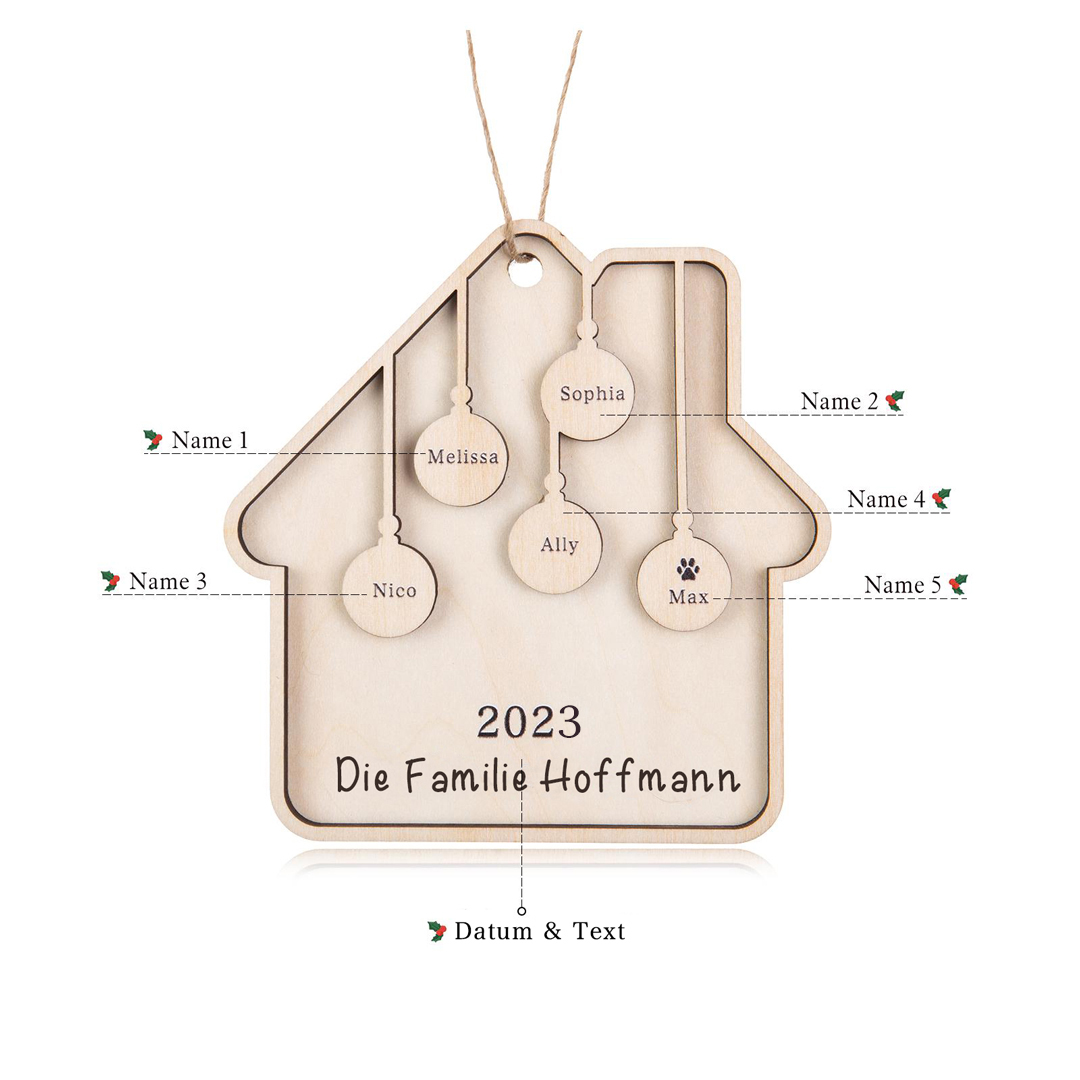 Holz Weihnachtsornament-Personalisiertes 5 Namen Text Jahr Haus Ornament Anhänger 