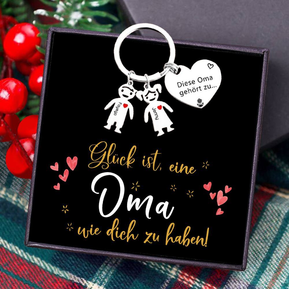 Personalisierte 2 Namen Familie Herz Schlüsselanhänger-Diese Oma Gehört zu-Geschenk für Großmutter