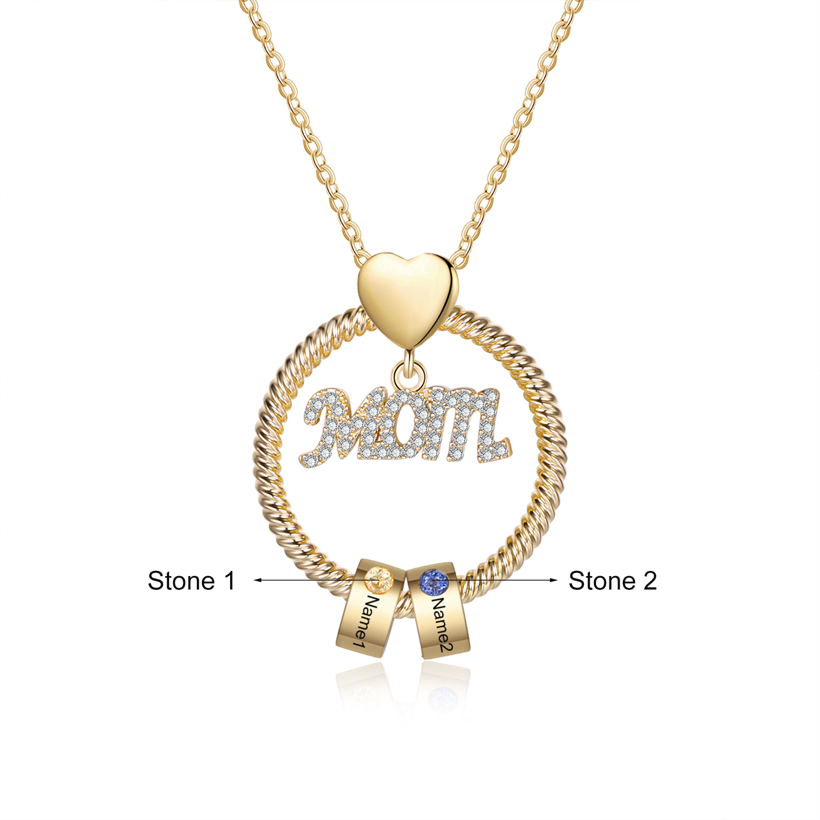 Personalisierte 2 Namen Gravur "MAMA"/MOM/OMA Halskette mit 2 Geburtssteinen