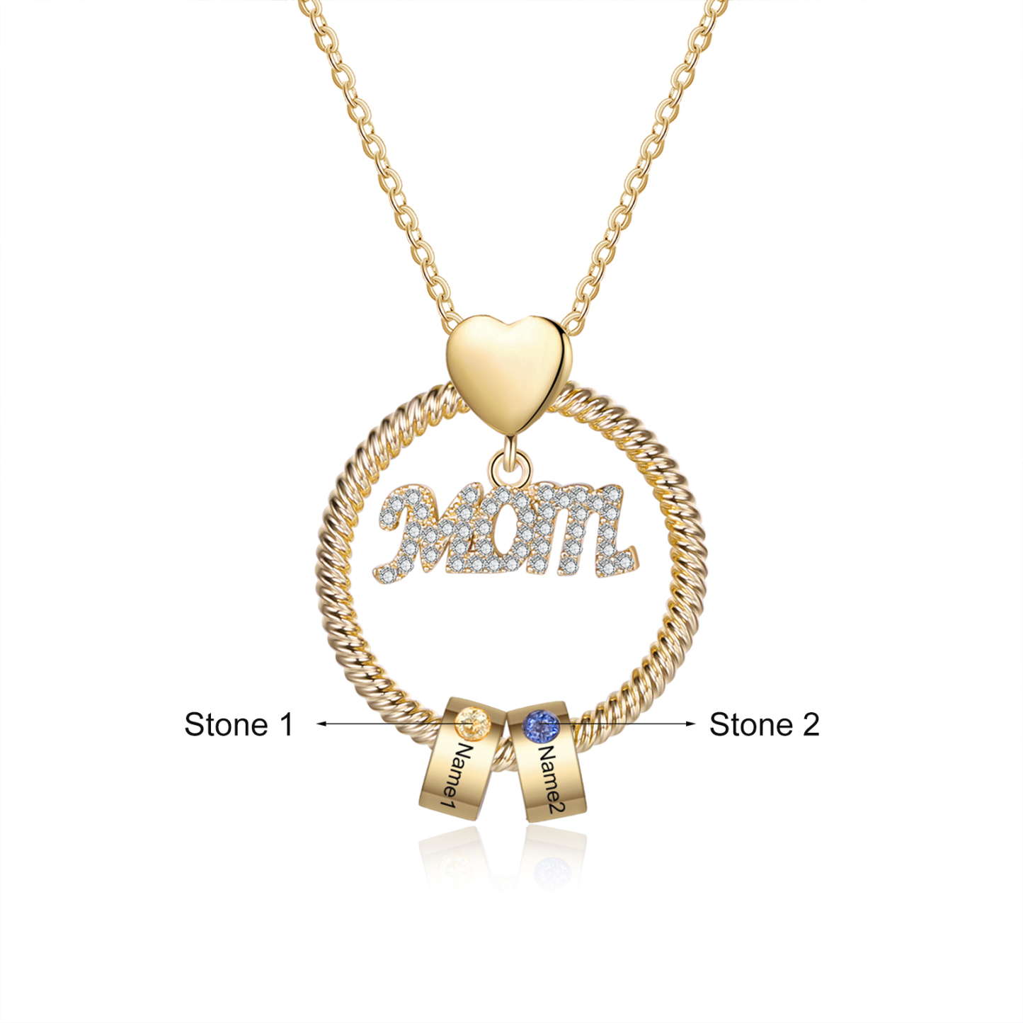 Personalisierte 2 Namen Gravur "MAMA"/MOM/OMA Halskette mit 2 Geburtssteinen