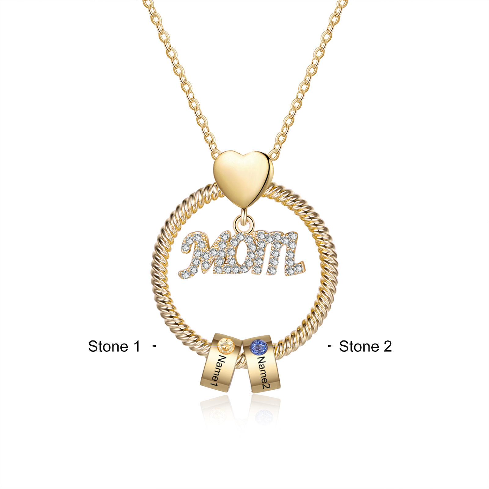 Personalisierte 2 Namen Gravur "MAMA"/MOM/OMA Halskette mit 2 Geburtssteinen