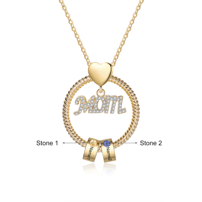 Personalisierte 2 Namen Gravur "MAMA"/MOM/OMA Halskette mit 2 Geburtssteinen