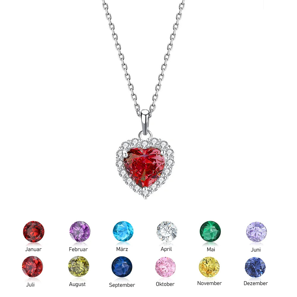 925 Sterling Silber Personalisierte Geburtsstein Herz Halskette mit Zirkonia