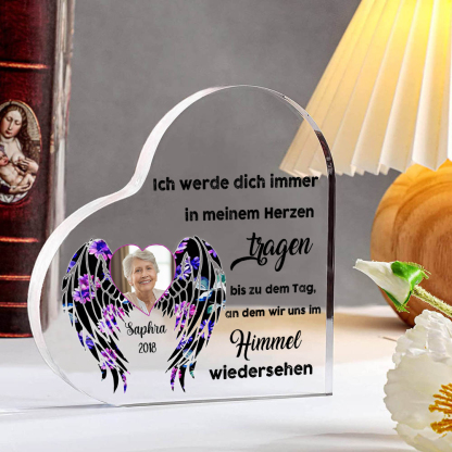 Personalisierter Name & Foto & Jahr Acryl-Deko-Ich werde dich immer in meinem Herzen tragen-Trauer Schreibtischdekoration