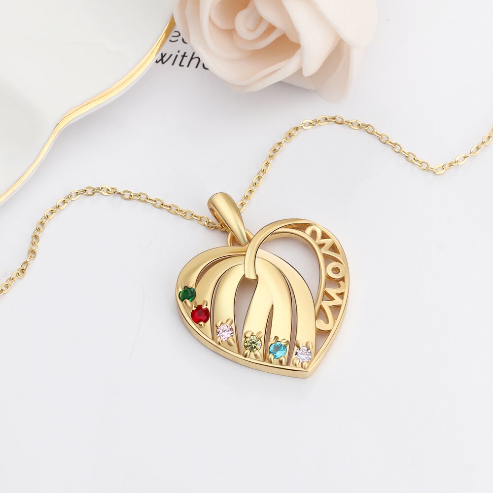 Personalisierte Halskette mit 6 Namen und 6 Simulierten Geburtssteinen