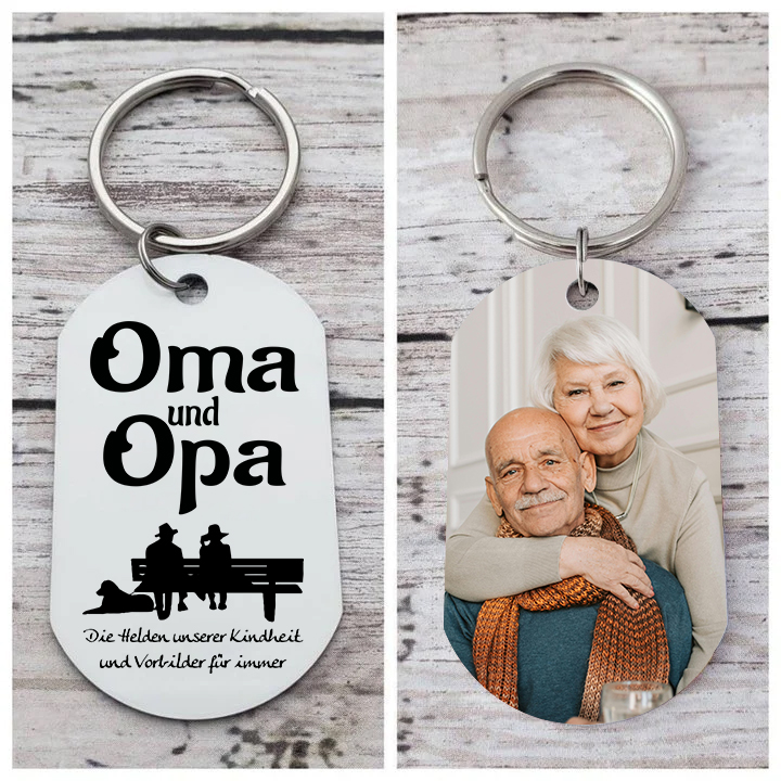 Personalisierbares Foto Schlüsselanhänger-Oma und Opa Die Helden unserer Kindheit und Vorbilder für immer-Geschenk für Großmutter und Großvater