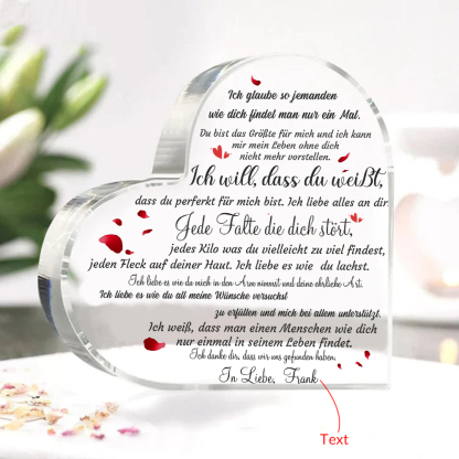 Personalisierter Text Acryl-Deko-Ich glaube so jemanden wie dich findet man nur ein Mal-Schreibtischdekoration für Paar