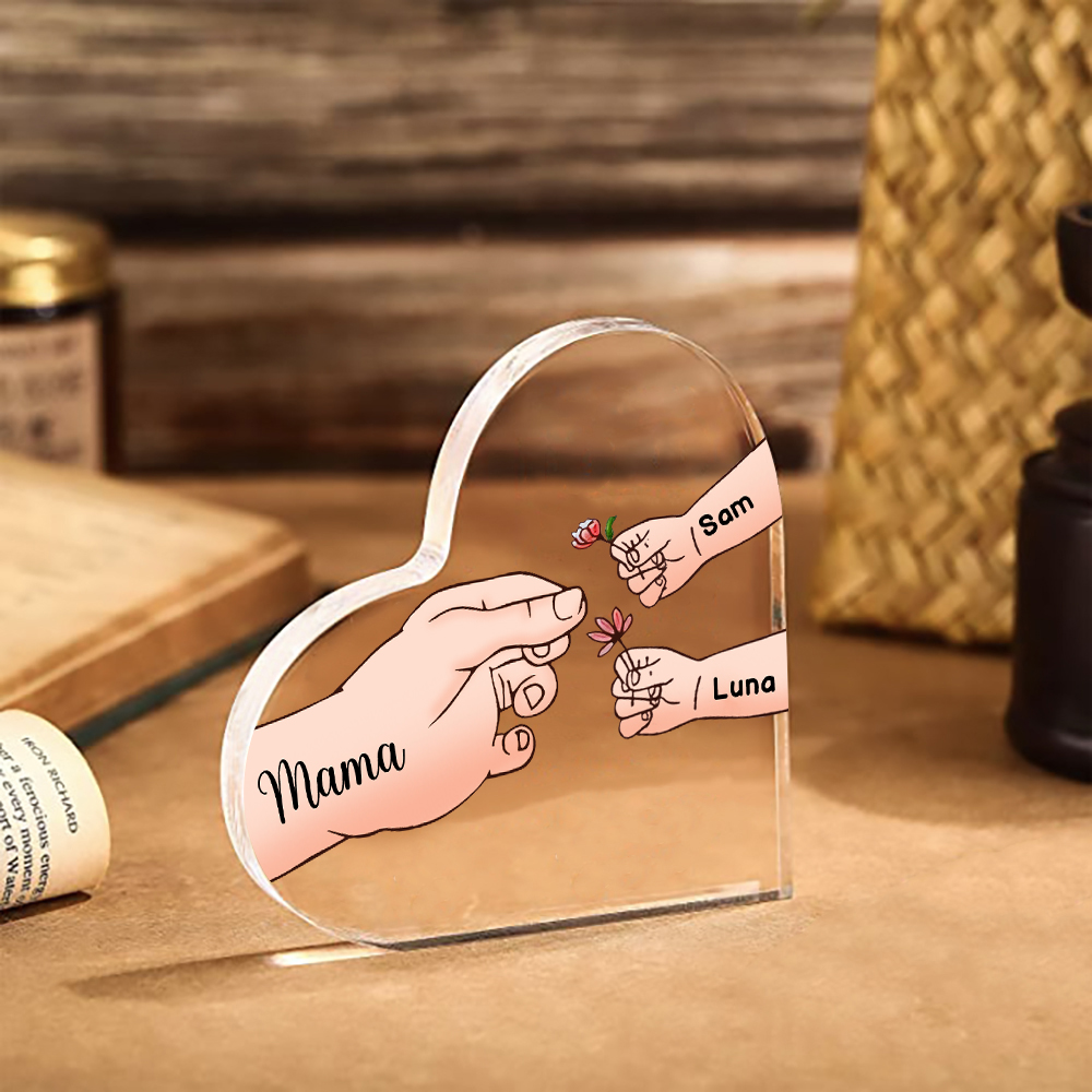 Personalisierte 3 Namen Mama Hand Familie Acryl-Deko Schreibtischdekoration für Mutter