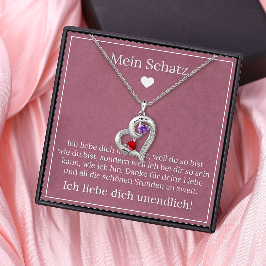 Personalisierte 2 Namen & 2 Geburtssteine Herz Halskette-Danke für deine Liebe-Geschenk mit Nachrichtenkarte 