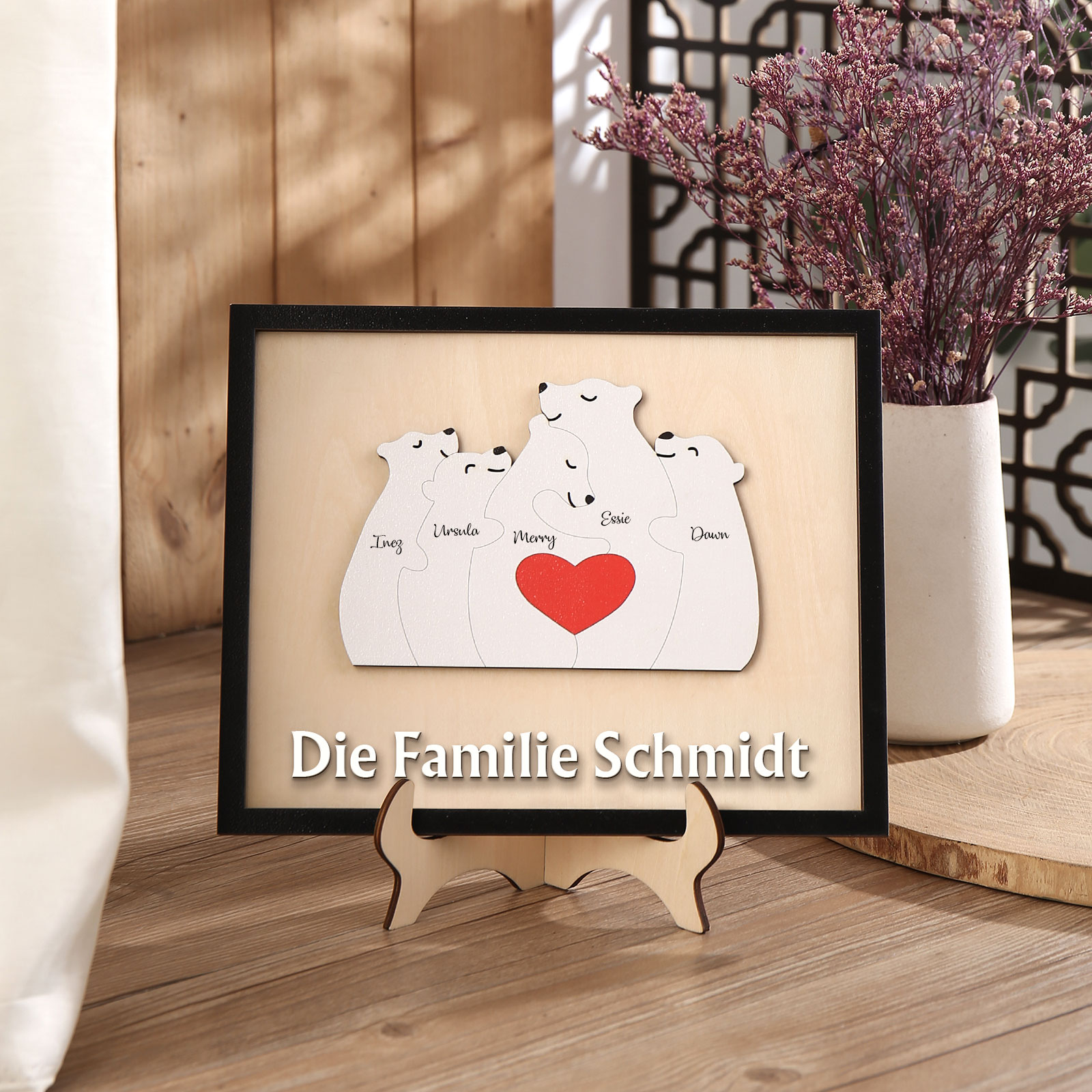 Holz Deko-Personalisierbare 5 Namen & Text Ornament Bär Familie Holzdekoration