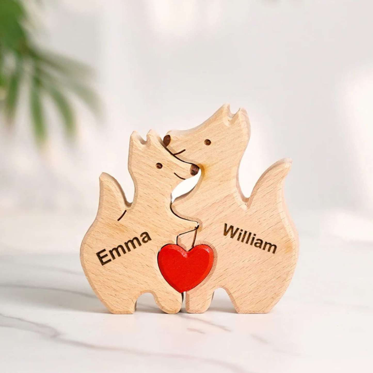 Holzskulptur-Personalisierte 2 Namen Füchse Familien Holz Deko für Familie