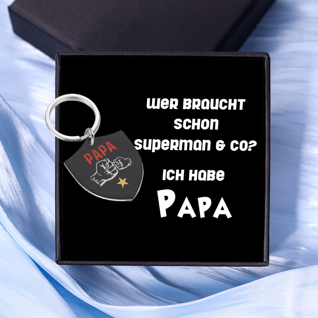 Personalisierbarer 2 Namen & Text Papa Schild Schlüsselanhänger-Ich habe PAPA-Geschenk mit Nachrichtenkarte