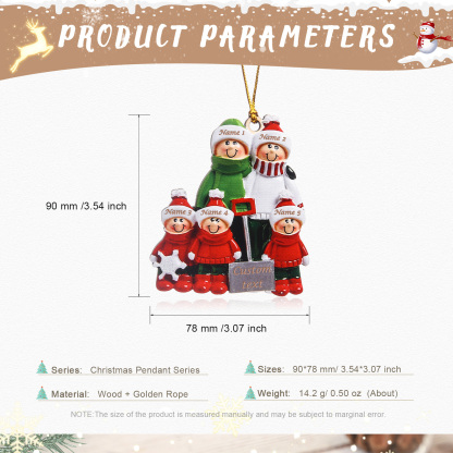 Holz Personalisierte 5 Namen & Jahr Schneeschaufelteam Weihnachtsornament Weihnachtsbaum Anhänger mit 5 Familienmitgliedern