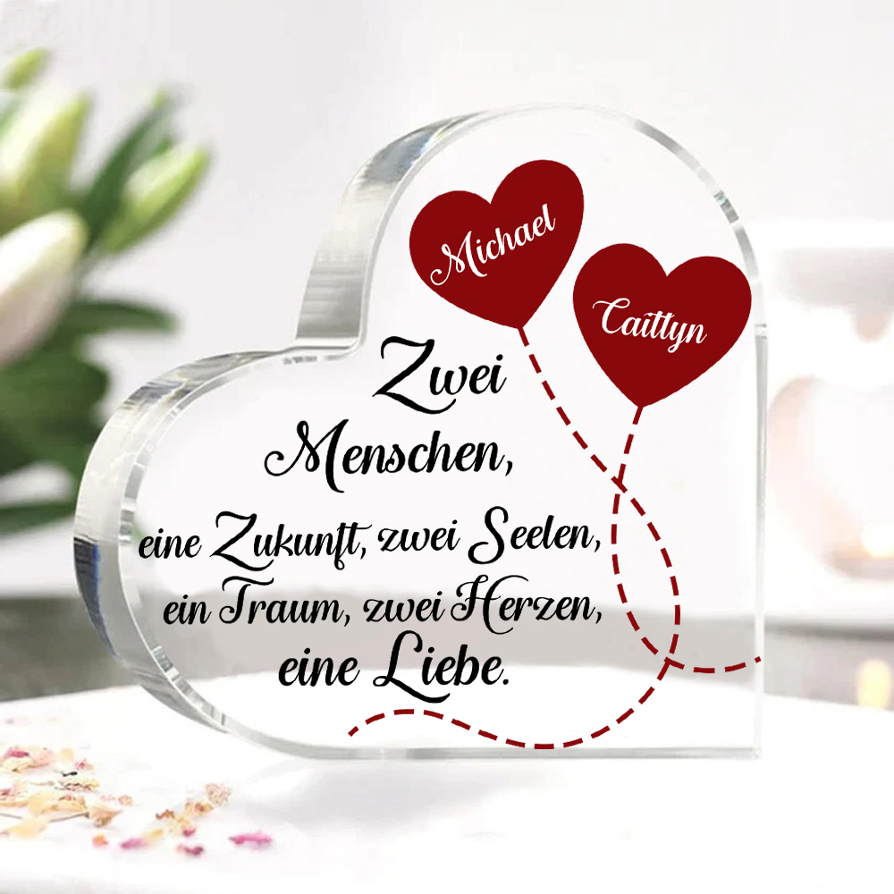 Personalisierte 2 Namen Acryl-Deko-Zwei Herzen, eine Liebe-Schreibtischdekoration für Paar