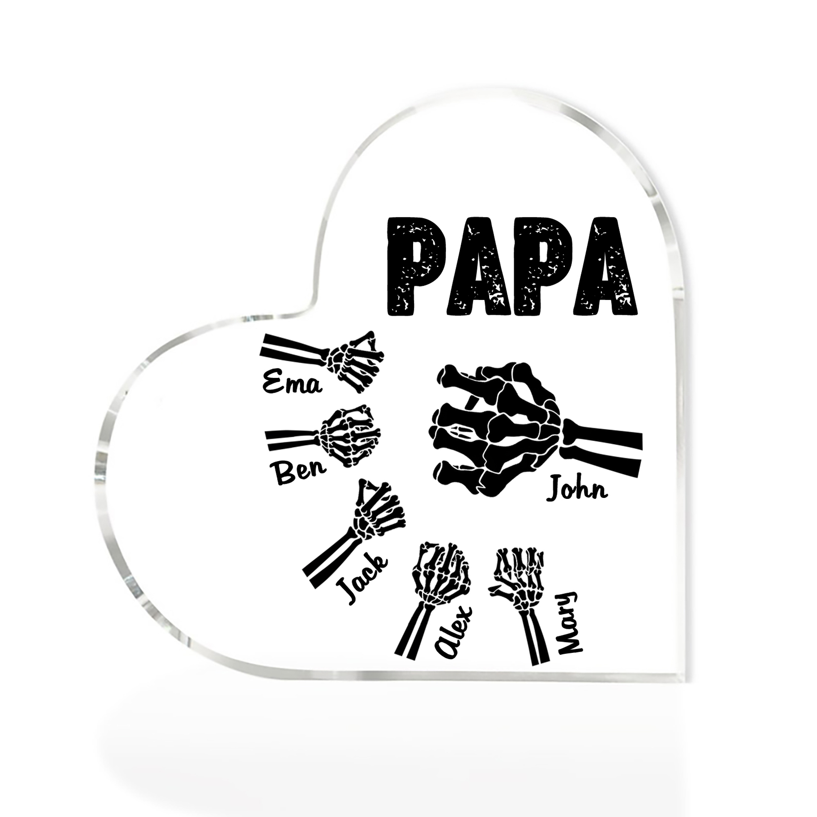 Personalisierte 6 Namen Acryl-Deko Papa Skelett Hand Schreibtischdekoration für Vater