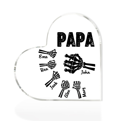 Personalisierte 6 Namen Acryl-Deko Papa Skelett Hand Schreibtischdekoration für Vater
