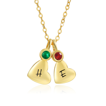 Personalisierte 2 Geburtssteine & Buchstaben Herz Golden Halskette