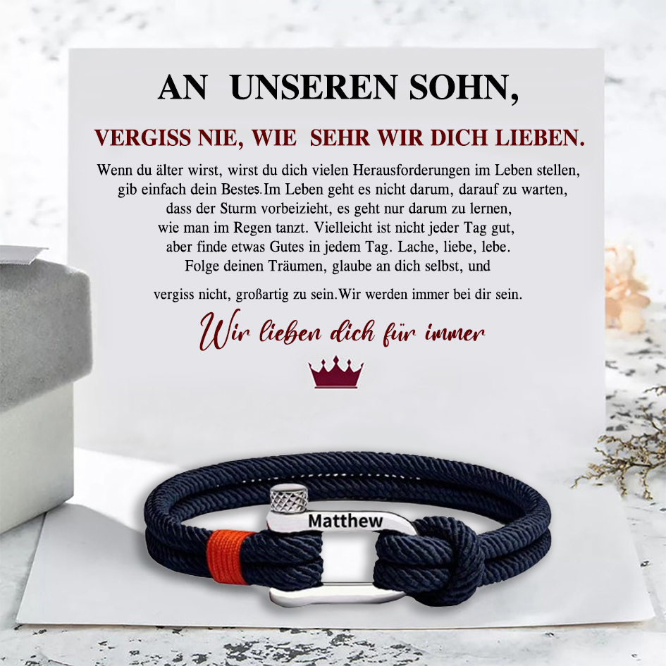 Herren Personalisierter 1 Name Edelstahl Hufeisenschnalle Handseil Armband-An unseren Sohn-Geschenk mit Nachrichtenkarte