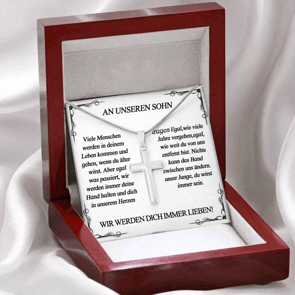 925 Sterling Silber An Unseren Sohn Kommunion Kreuz Halskette - Wir Werden Dich Immer Lieben - Geschenk mit Nachrichtenkarte