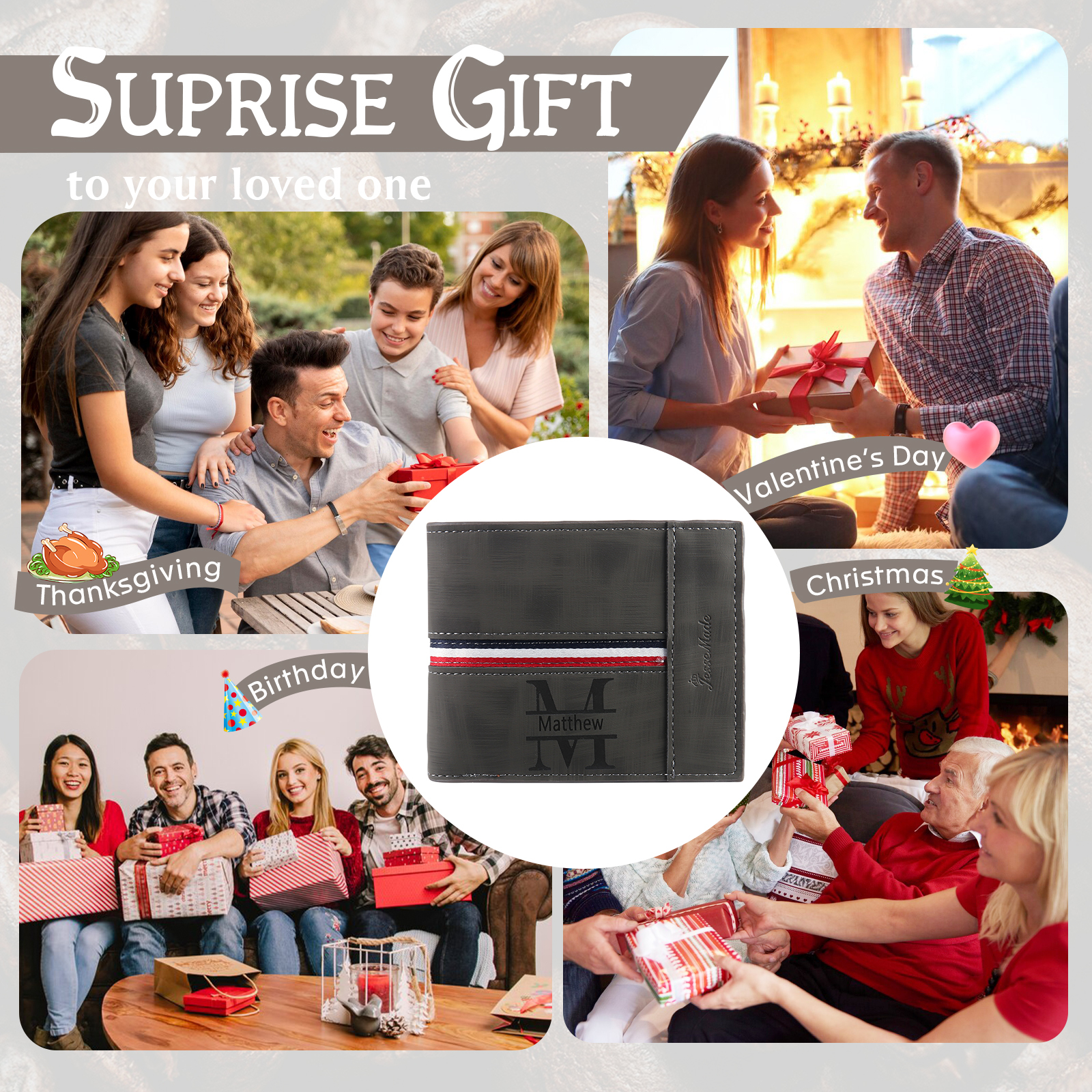 Personalisierte Foto & Name & 1 Buchstabe PU Leder Geldbörse