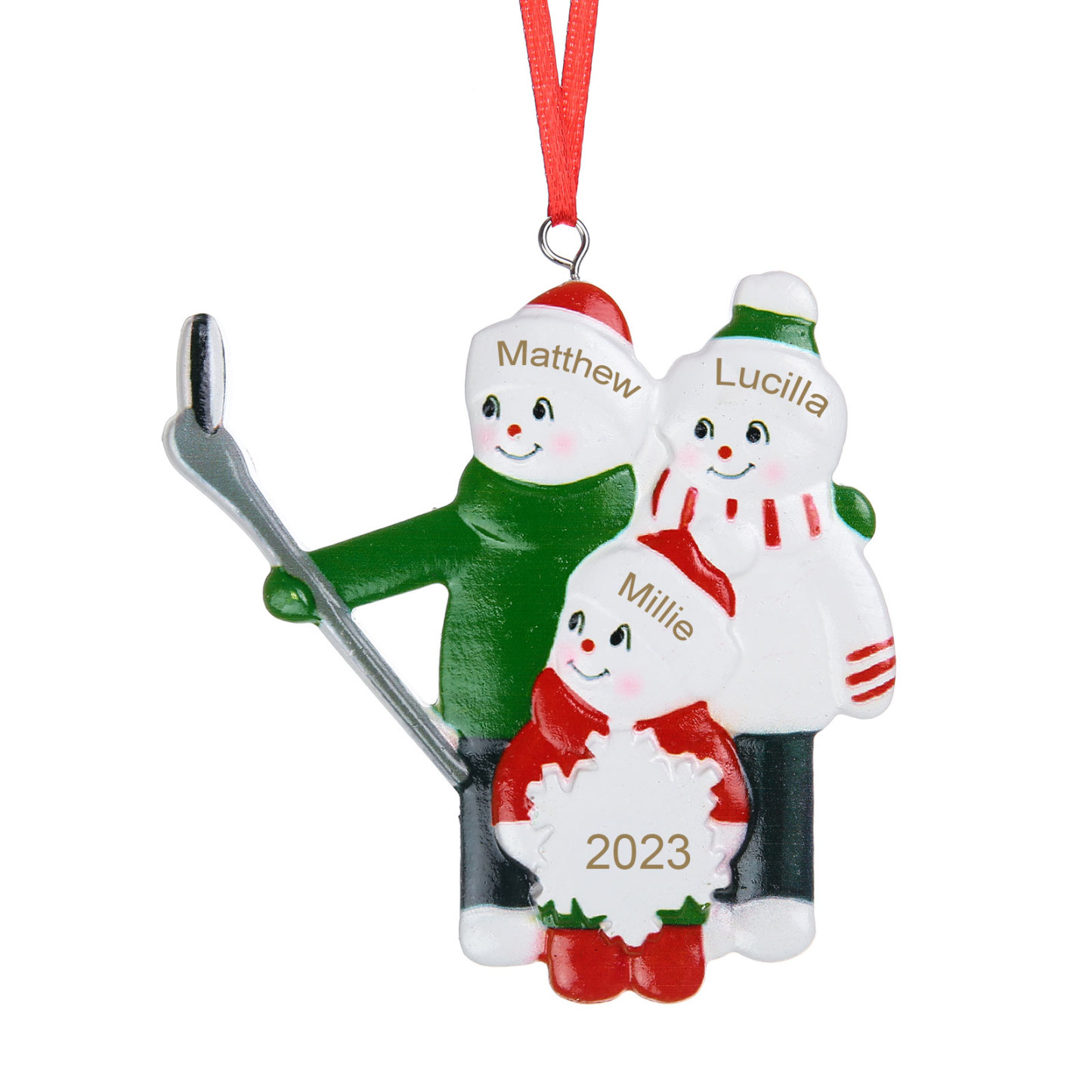 Harz Personalisierte 3 Namen & Jahr Skifahren Familie Weihnachtsornament Weihnachtsbaum Anhänger mit 3 Familienmitgliedern