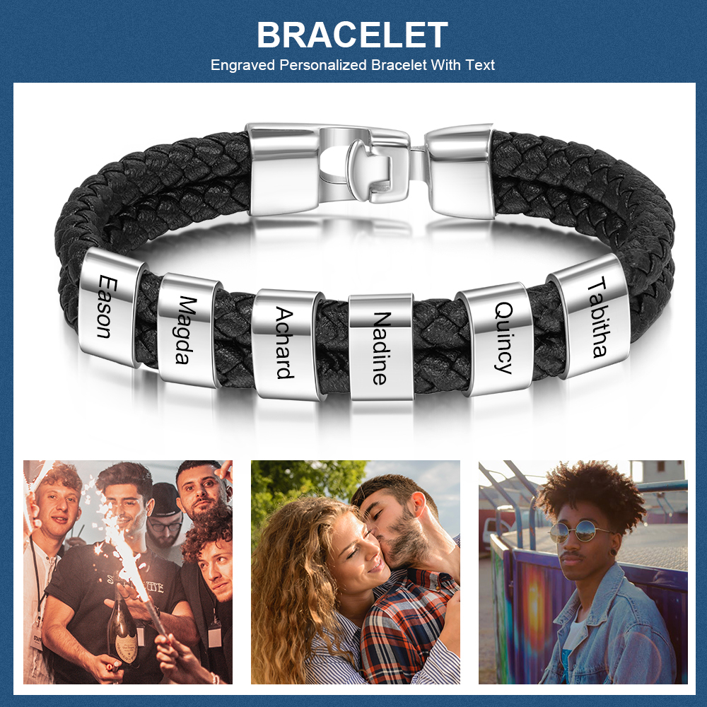 Personalisiertes 6 Namen Perlen Leder Armband-An Meinen Vater- Geschenk mit Nachrichtenkarte