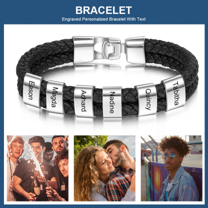 Personalisiertes 6 Namen Perlen Leder Armband-An Meinen Vater- Geschenk mit Nachrichtenkarte