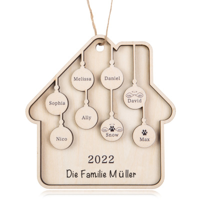 Holz Weihnachtsornament-Personalisiertes 8 Namen Text Jahr Haus Ornament Anhänger 