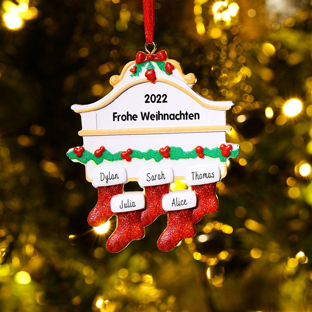 Holz Weihnachtsornament-Personalisiertes 5 Namen Text Rot Strümpfe Ornament Weihnachten Anhänger