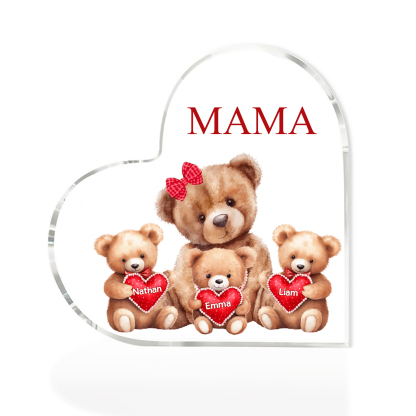 Personalisierte 3 Namen & Text Teddybär Familie Acryl-Deko Schreibtischdekoration für Mutter