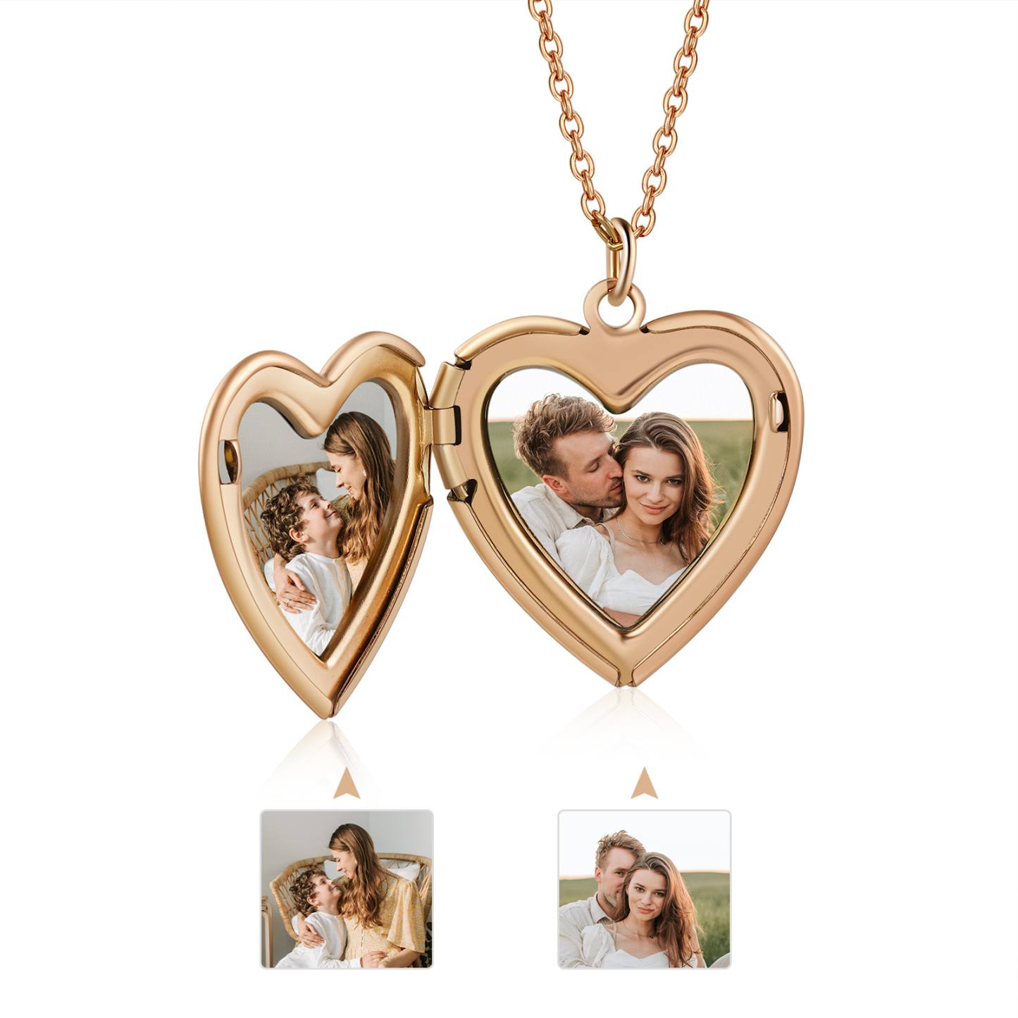 Personalisierte 2 Fotos & Name & Datum Herz Halskette Erinnerungen, die unser Herz berühren, gehen niemals verloren - Geschenk mit Nachrichtenkarte