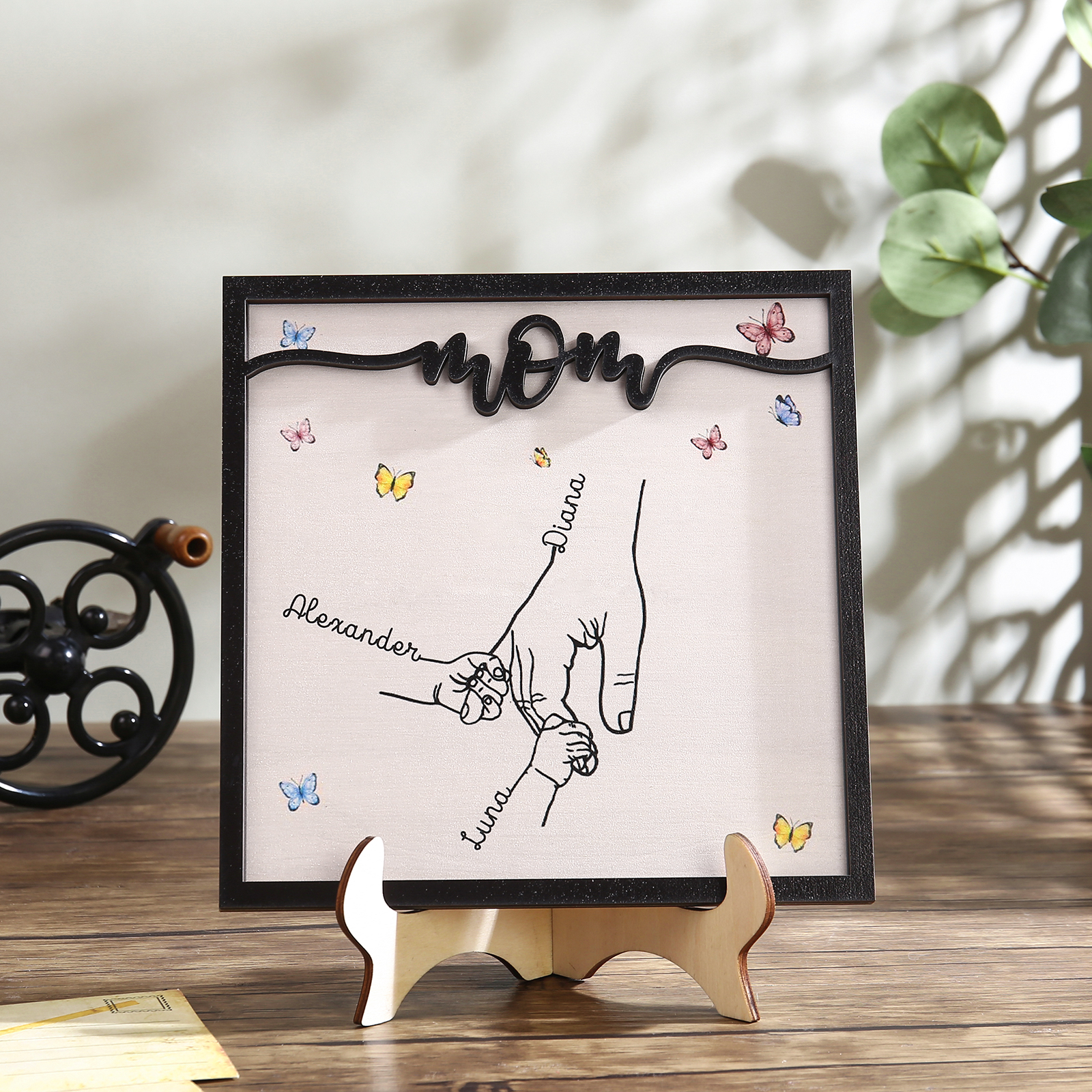 Mom Holz Deko-Personalisierbare 3 Namen Ornament Mutter Hand Holzdekoration für Mutter