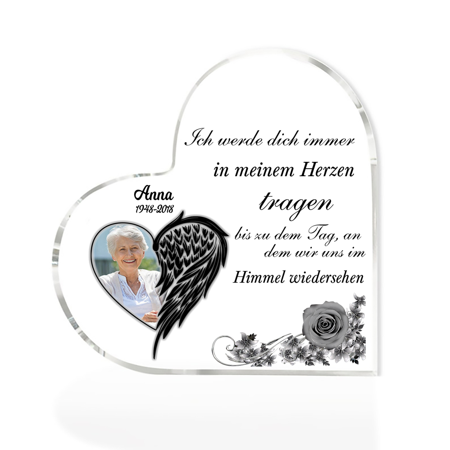 Personalisiertes Foto & Name & Jahr Acryl-Deko-Ich werde dich immer in meinem Herzen tragen-Trauer Schreibtischdekoration