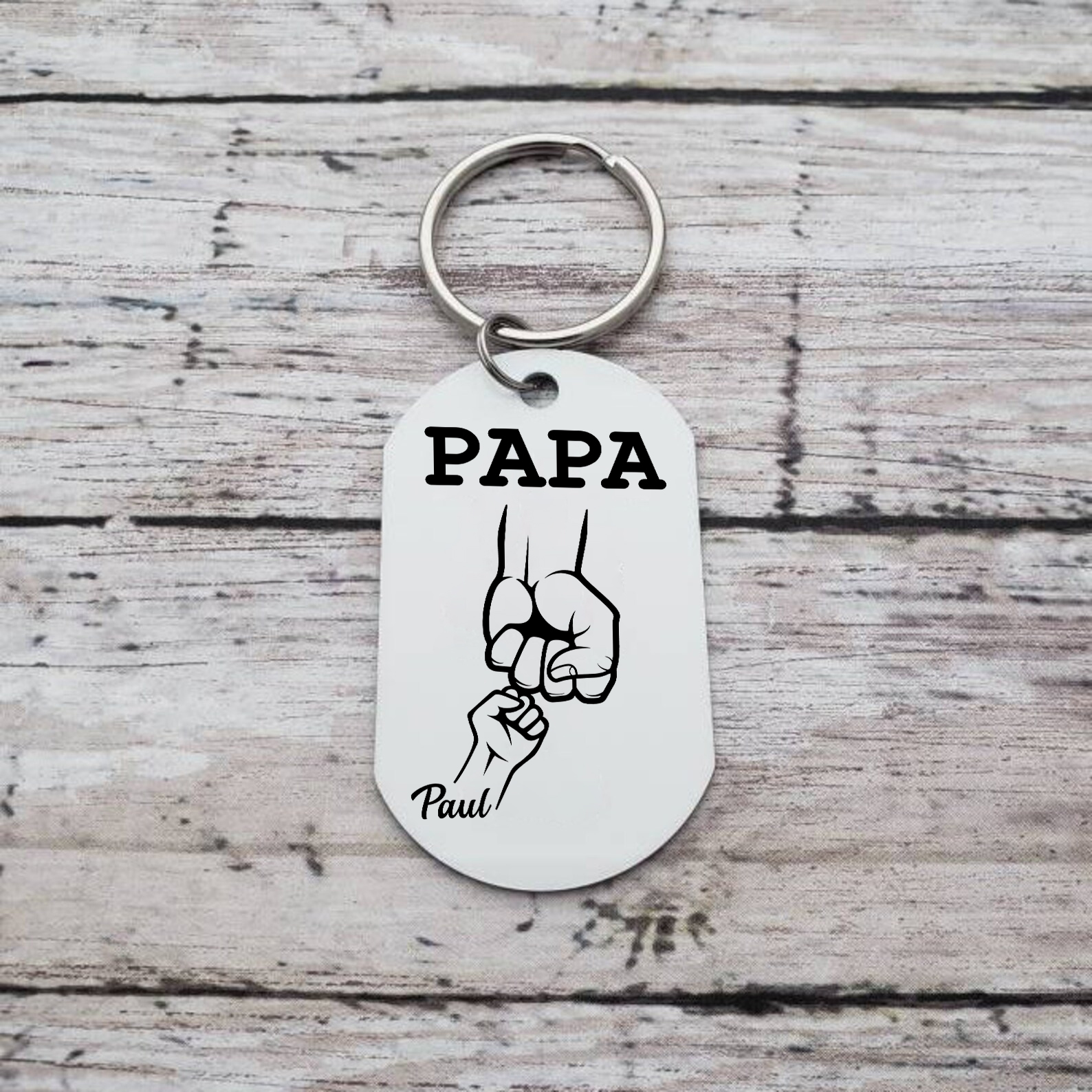 Personalisierbares Foto & Name Papa Faust Schlüsselanhänger-Geschenk für Vater
