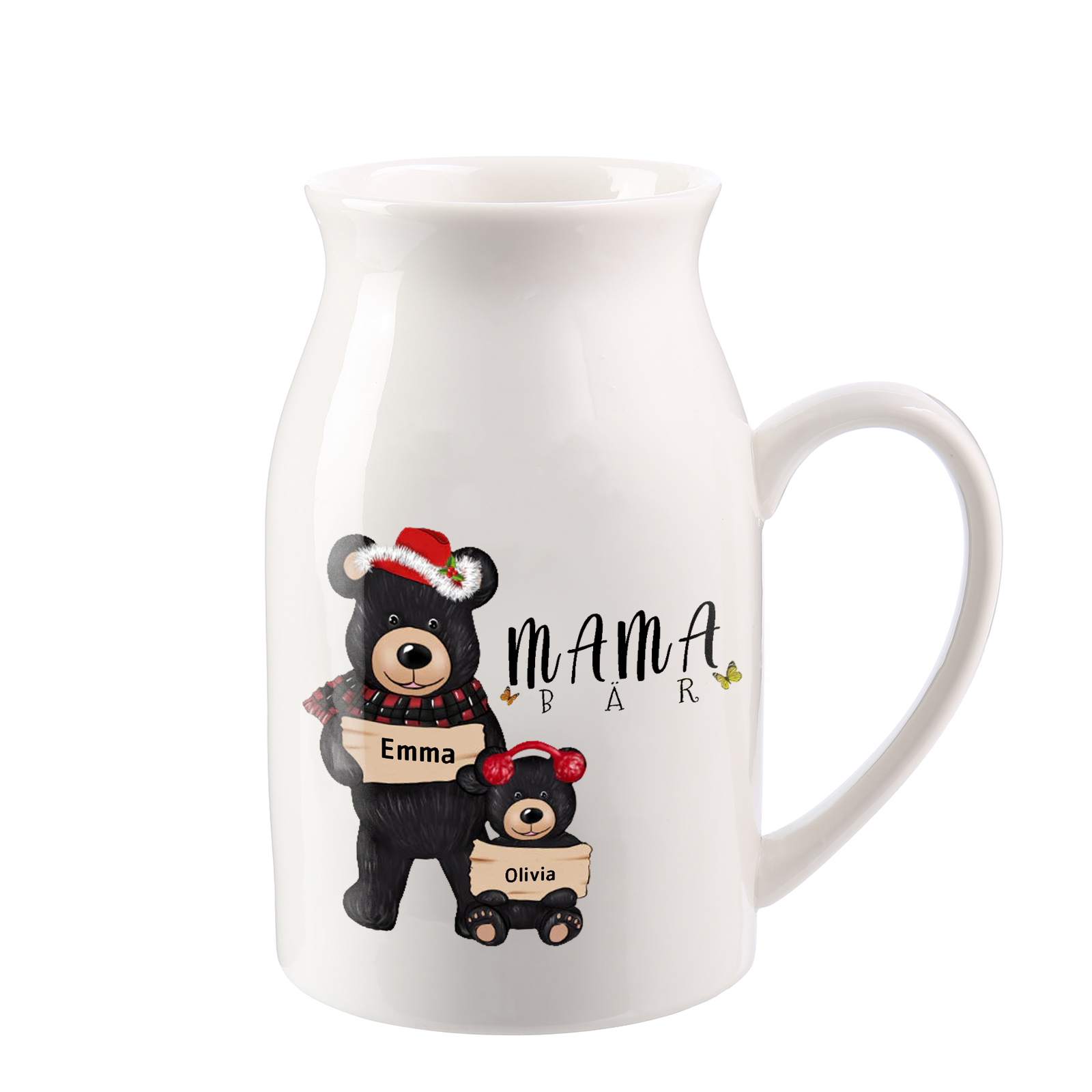 Personalisierte 2 Namen & Text Familie Schwarzbär Vase