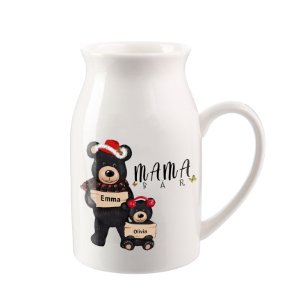 Personalisierte 2 Namen & Text Familie Schwarzbär Vase