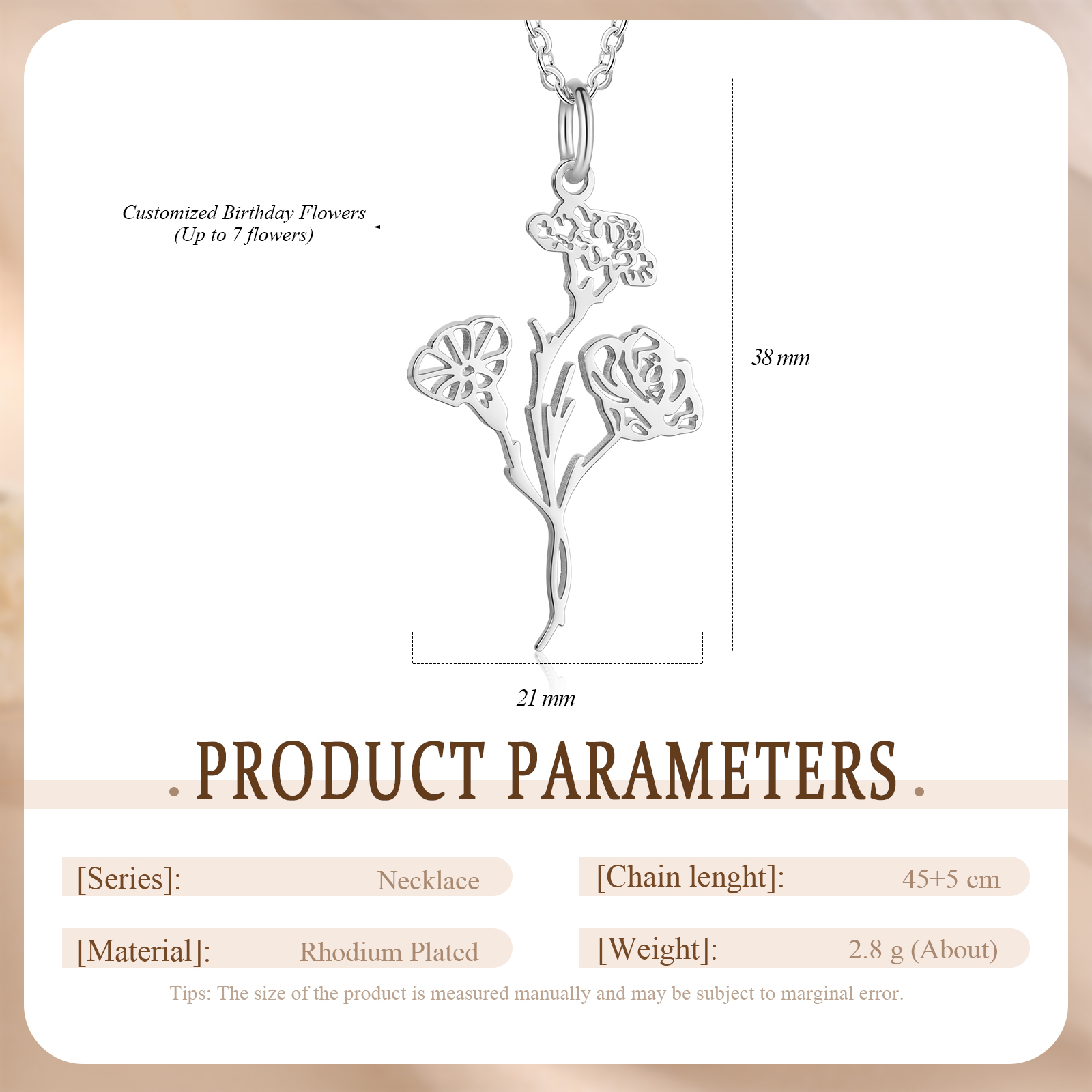 Personalisierte 1-4 Geburtsblumen Halskette - Geburtsblume Serie