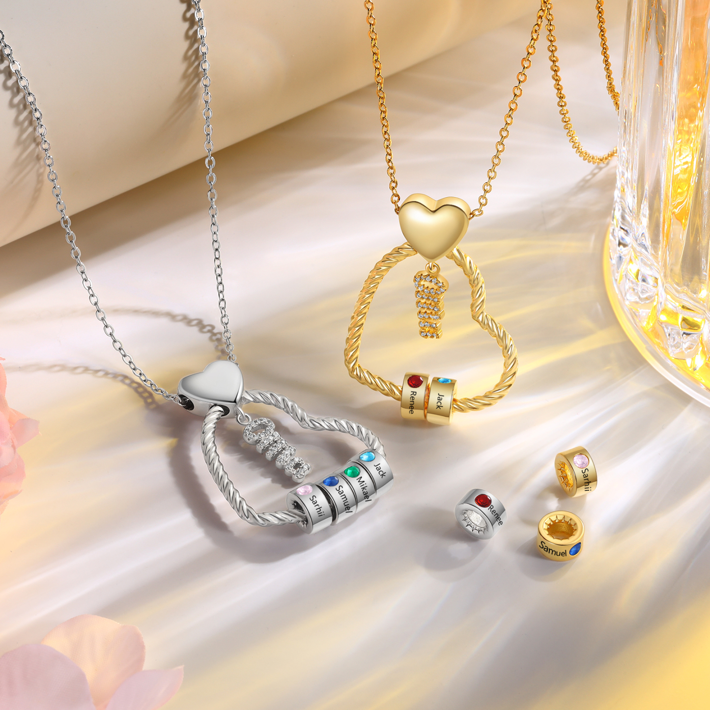 Personalisierte 3 Namen Herz Halskette mit 3 Geburtssteinen - Du machst meine Well bunter. Oma Schön, dass es Dich gibt - Geschenk mit Nachrichtenkarte