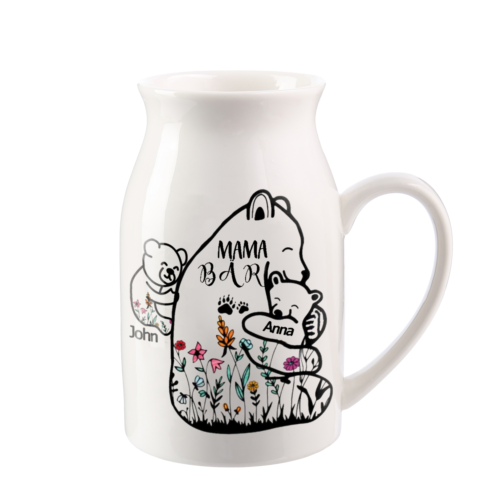 Personalisierte 2 Namen & Text Familie Blume Bär Vase