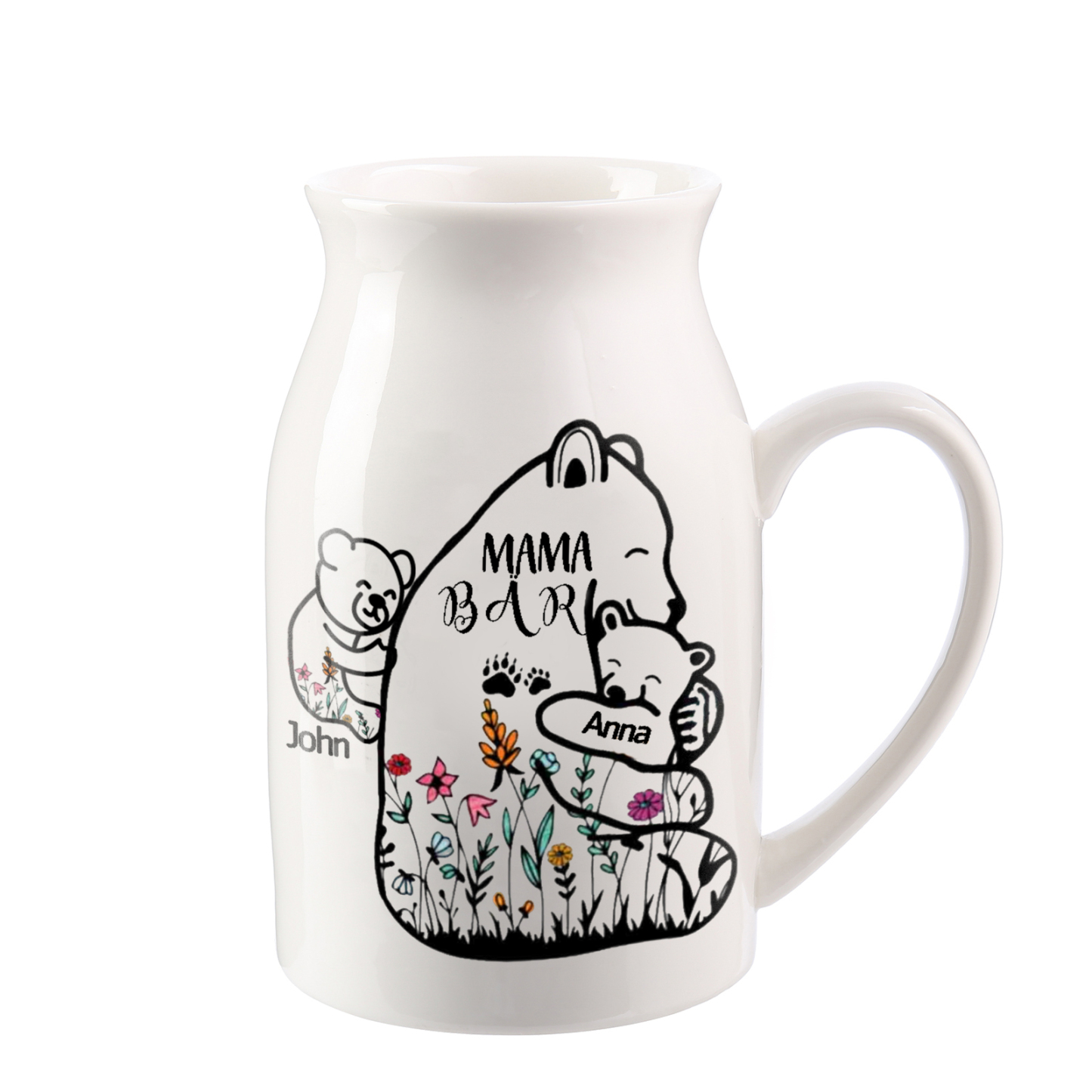 Personalisierte 2 Namen & Text Familie Blume Bär Vase