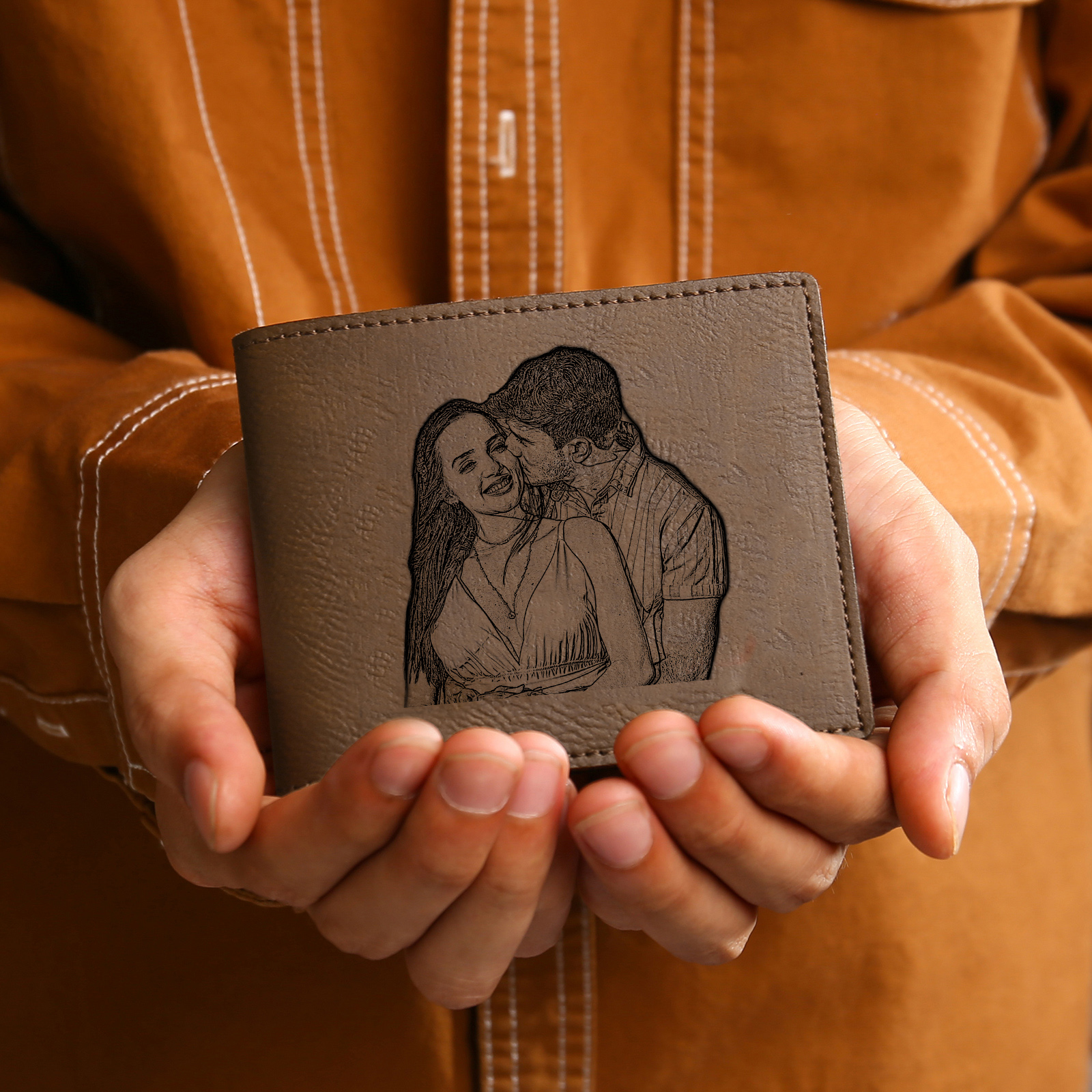 Personalisiertes Foto & Name & 1 Buchstabe PU-Leder Herren Geldbörse 