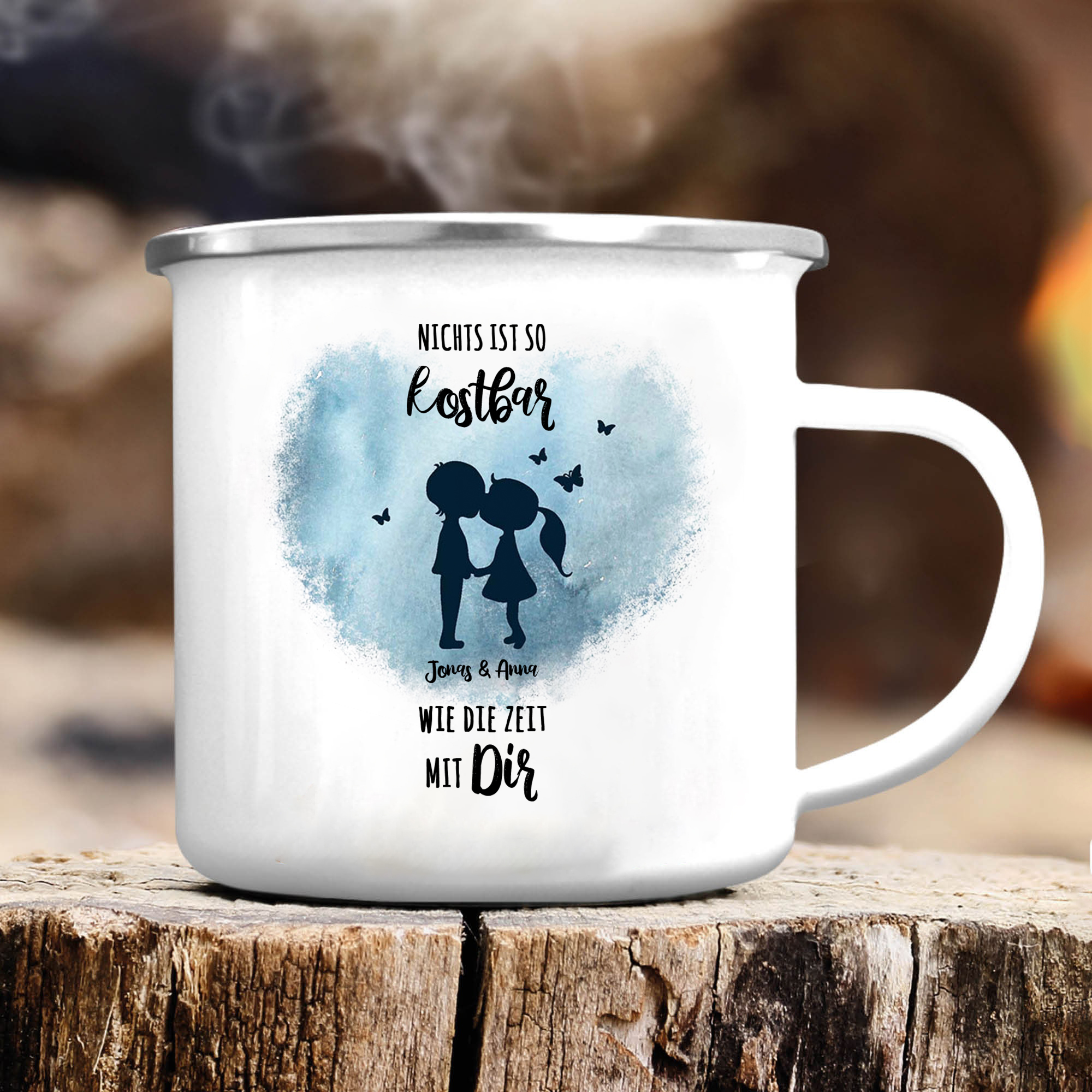 Emaille Tasse-Personalisierter Text Emaille Becher-Nichts ist so Kostbar wie die Zeit mit dir-für Paare