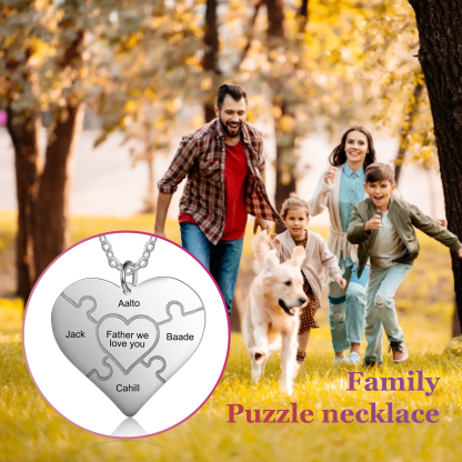 Personalisierte Herz-Puzzle-Halskette mit 4 Namensgravur