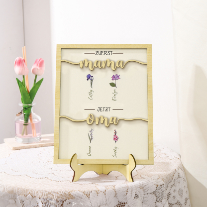 Holz Deko-Personalisierbare 4 Namen & Geburtsblume Ornament Zuerst Mama Jetzt Oma Holzdekoration für Mutter