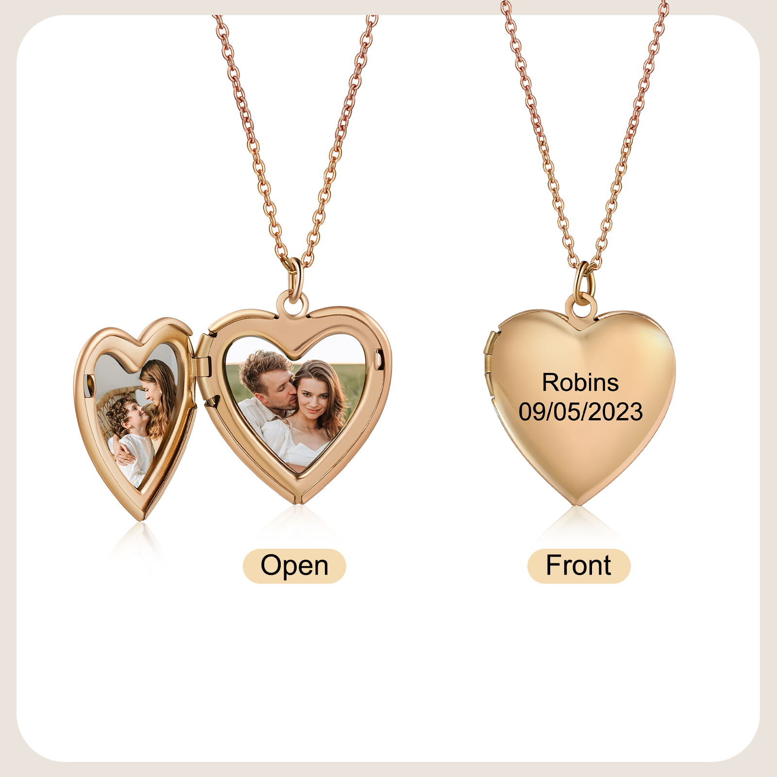 Personalisierte 2 Fotos & Name & Datum Herz Halskette Erinnerungen, die unser Herz berühren, gehen niemals verloren - Geschenk mit Nachrichtenkarte